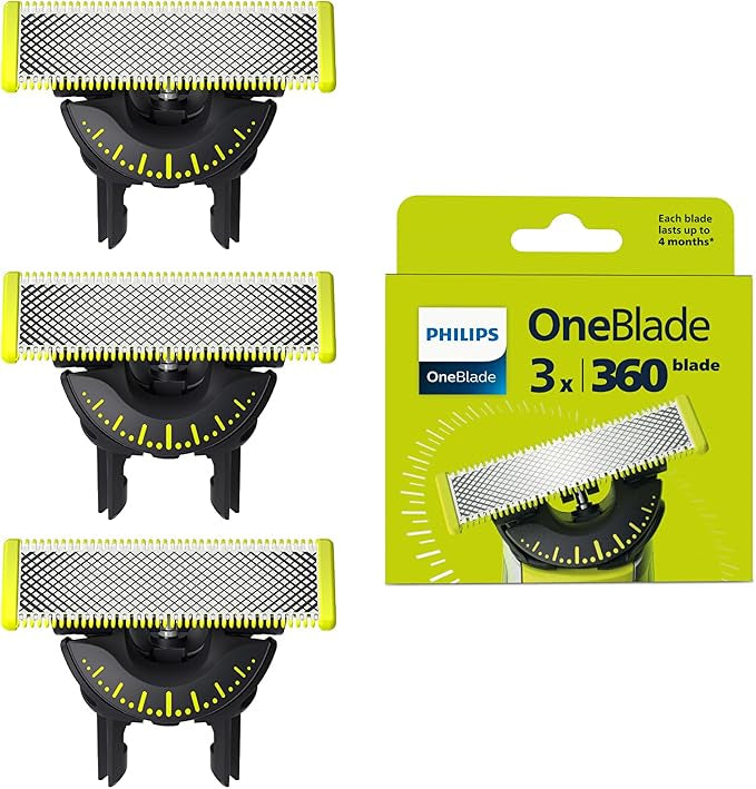 Philips OneBlade Original 360 Blade Heads, Compatible with all OneBlade and Pro Electric Shaver & Trimmers, Original from Philips, 3x One Blade, 12-Month Supply (QP430/50)