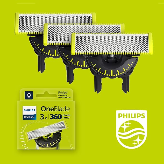 Philips OneBlade Original 360 Blade Heads, Compatible with all OneBlade and Pro Electric Shaver & Trimmers, Original from Philips, 3x One Blade, 12-Month Supply (QP430/50)