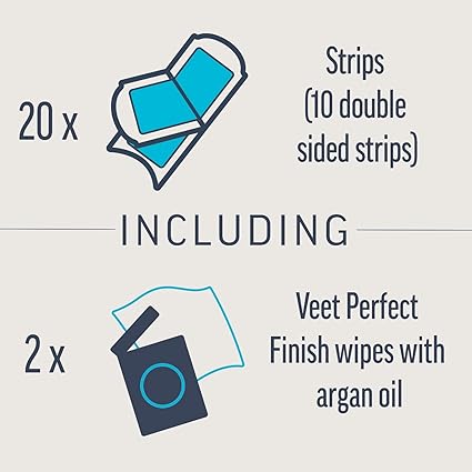 Veet Expert Cold Wax for Sensitive Skin, Hair Removal On Legs & Body, 20 Strips + 2 Finish Wipes, Smooth Results