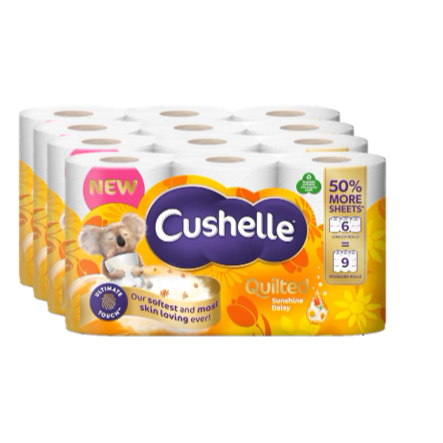 Cushelle Quilted Sunshine & Daisy Toilet Roll 50% More Sheets