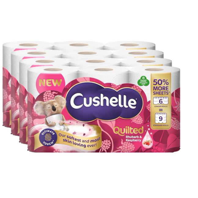 Cushelle Quilted Rhubarb & Raspberry Scented Toilet Roll 50% More Sheets