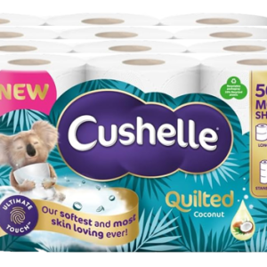 CASE of Cushelle Quilted Coconut Toilet Roll 50% More Sheets (4 PACKS 6 ROLLS – 24 Rolls)