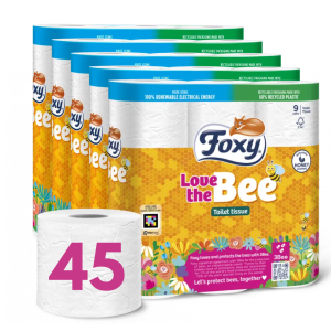 Foxy Love The Bee 2 Ply Toilet Roll (45 Rolls) | 170 Sheets Per Roll | Pure Cellulose | Clinically Tested | Absorbent & Resistant | Honey Core Scented